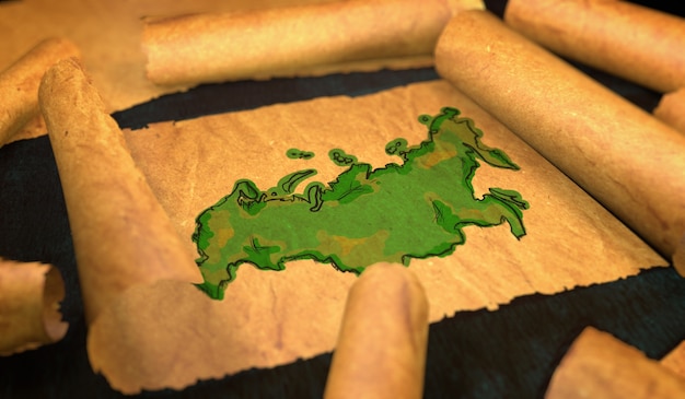Detailed image for AI, showing a gavel slamming down on a map divided into oddly shaped gerrymandered districts, emphasizing the legal challenges and court battles that often arise during the redistricting process. The background should be a blurred image of a courtroom.