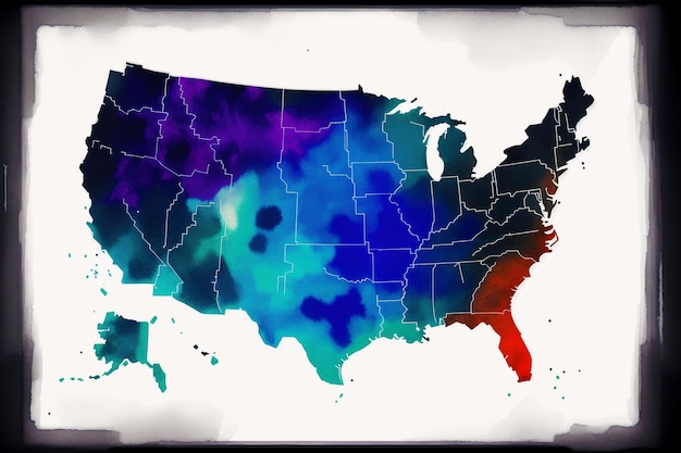 A map of the United States, with states colored differently to indicate varying levels of support for different candidates. Data overlays show demographic information and polling averages for each state.