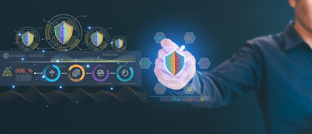A graphic illustrating the key components of a cybersecurity framework, such as identify, protect, detect, respond, and recover. The image is clean, modern and conveys simplicity and clarity.