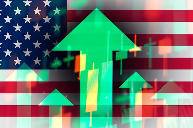 A digital illustration of an ascending arrow graph, symbolizing the rising salary threshold for overtime eligibility, with a backdrop of the US flag, emphasizing the federal nature of the changes.