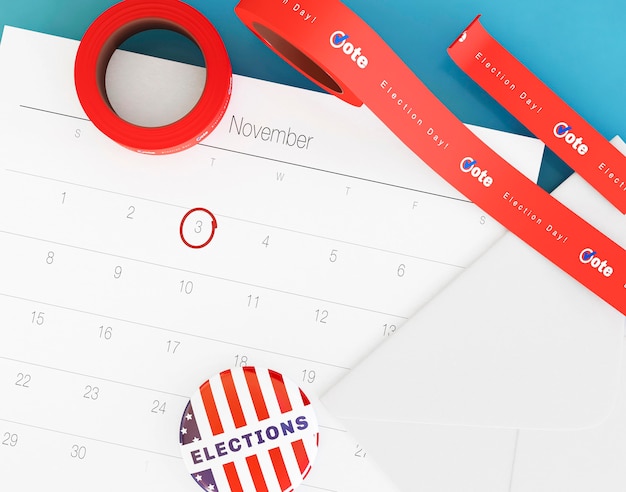 A close-up shot of a calendar with key midterm election dates circled, highlighting voter registration deadlines and election day itself. A pen rests on the calendar, symbolizing the act of marking important dates.