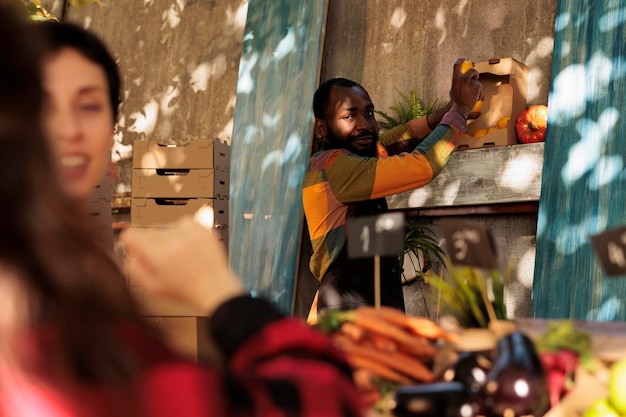 A community food bank scene with volunteers sorting and distributing food items, showcasing the support available to SNAP recipients.
