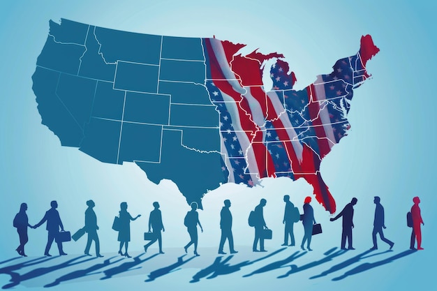 A map of the United States, with each state colored differently to represent the number of electoral votes it has. The key shows the range of electoral votes per state.