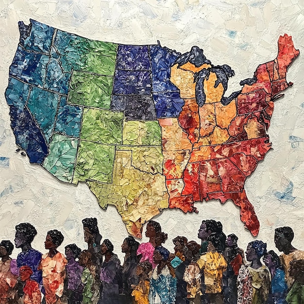 A map of the United States, with each state colored differently to indicate the type of voter ID law in place, providing a visual representation of the varying requirements across the country.