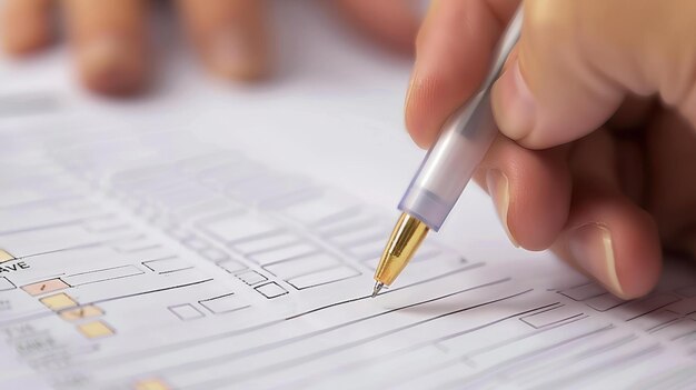 A close-up of an ACA enrollment application form with a pen hovering over the